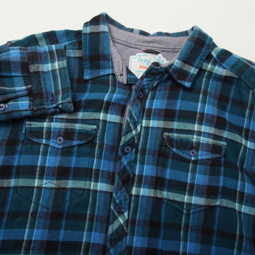 Troy Lee Designs Shirt Mens XL Blue Green Plaid Flannel Button Front Casual